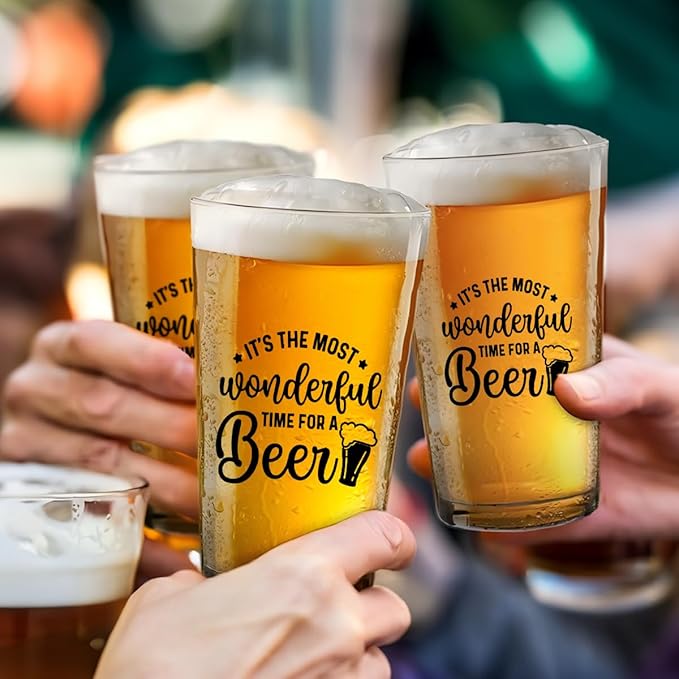 Vintage Father's Day Birthday Gifts for Fathers Your Dad Funny Beer Drinking Glass It's the Most Wonderful Time for a Beer Glass Gift for Men Dads Brew Lovers Present