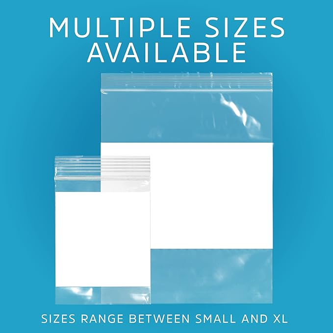 200 Count, 8" x 10" 1/2 Gallon Zip Bags, 2 Mil Thick Clear Plastic Reclosable Zipper Lock Bags with Write-on White Block, with Resealable Zip Top Lock for Food Storage, Sandwiches & Office Supplies