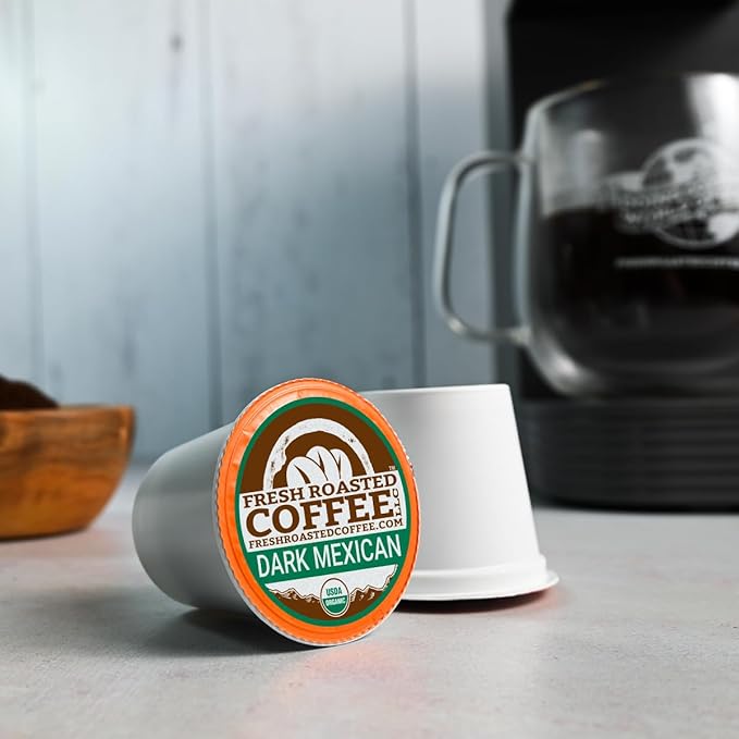Fresh Roasted Coffee, Organic Dark Mexican | Mold & Myco 3rd Party Tested, USDA Organic, Kosher | Dark Roast 24 Pods for K Cup Brewers