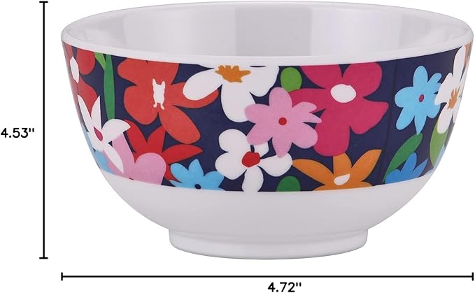 French Bull Melamine Mini Bowls, 4-Piece Set, 10 Fluid Ounces, Small Serving Bowl – Snack Condiment Dipping Sauce Dessert Ice Cream– Shatter Proof, BPA Free, 4.5” x 2.35", Garden Floral