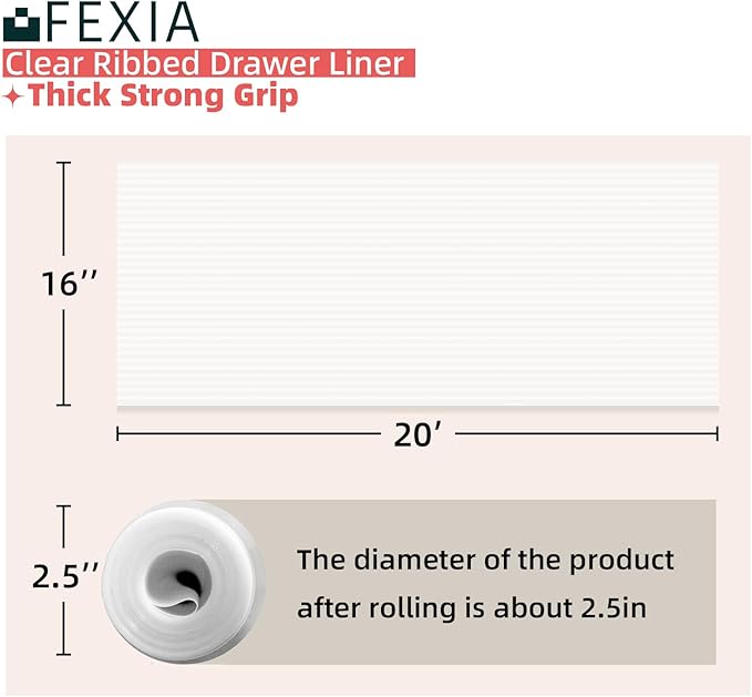 FEXIA Shelf Liners for Kitchen Cabinets Non-Slip Drawer Liner 16 Inches x 20 FT Waterproof & Oil-Proof Non Adhesive Durable Material Fridge Liner for Shelves