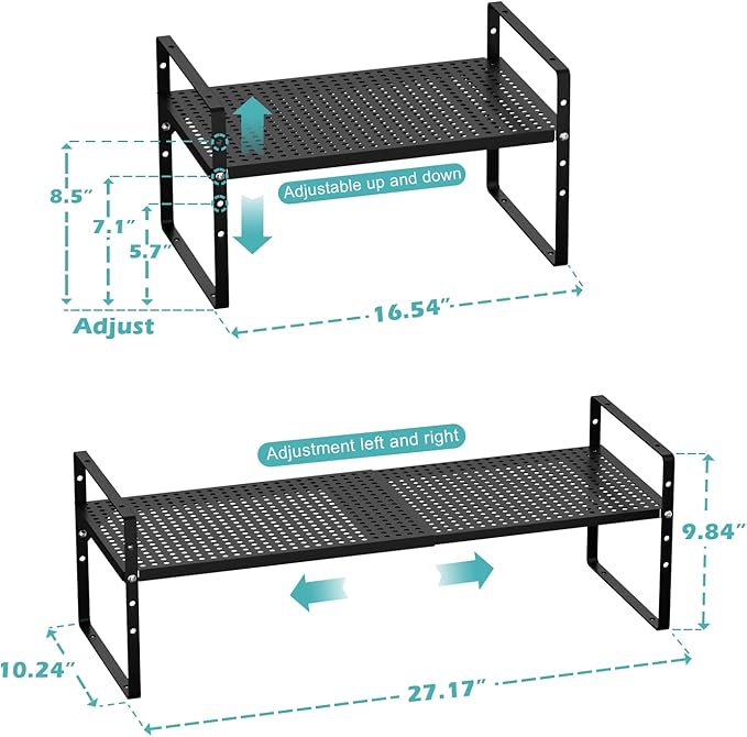 Cabinet Organizer Shelves,Expandable Spice Racks,Stackable Storage Shelves Space Saving for Countertop,Cabinet,Organization,Pantry,Bathroom Organization,Black,2 Packs