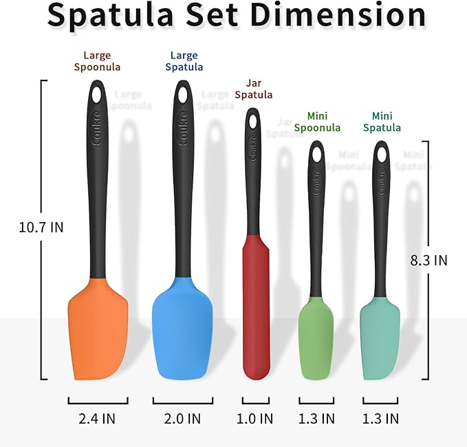 Coukre Silicone Spatula Set of 5,High Temperature Resistant, Food Grade Silicone, Dishwasher Safe, for Baking, Cooking (Colorful)