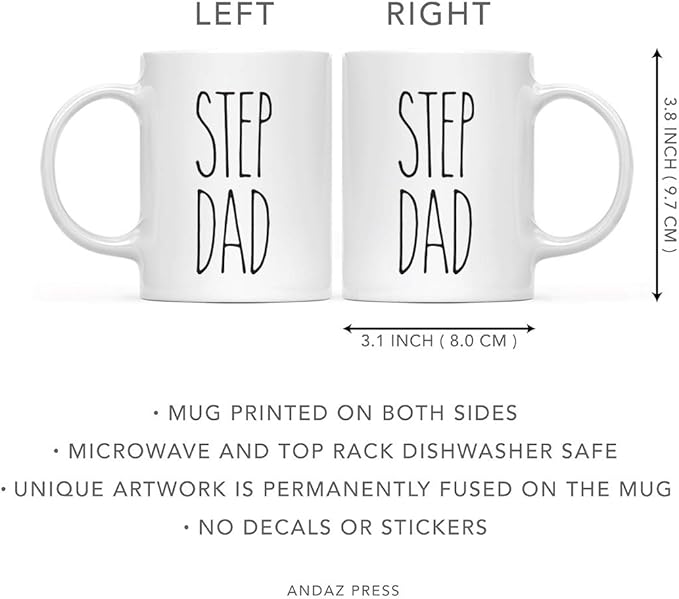 Andaz Press Simple Rustic Farmhouse Kitchen Decor 11oz. Ceramic Coffee Tea Mug Gift, Step Dad, 1-Pack, Birthday Christmas Gift Ideas for Family, Friends