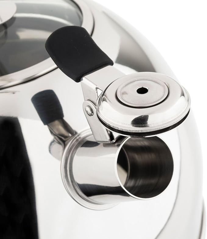 Viking 3-Ply Stainless Steel Tea Kettle, 2.6 Quart Stovetop Hot Water Pot with Tempered Glass Lid, Ergonomic Handle, Induction Ready, Mirror Finish