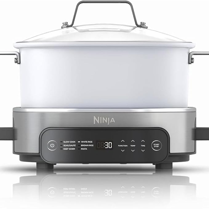 Ninja Foodi PossibleCooker PRO MC1000 8.5Qt Multicooker 8 in 1 Slow Cooker, Dutch Oven, Steam Bake Roast Sear Sauté Bread Maker Warmer, Glass Lid, Integrated Spoon, Nonstick (White)