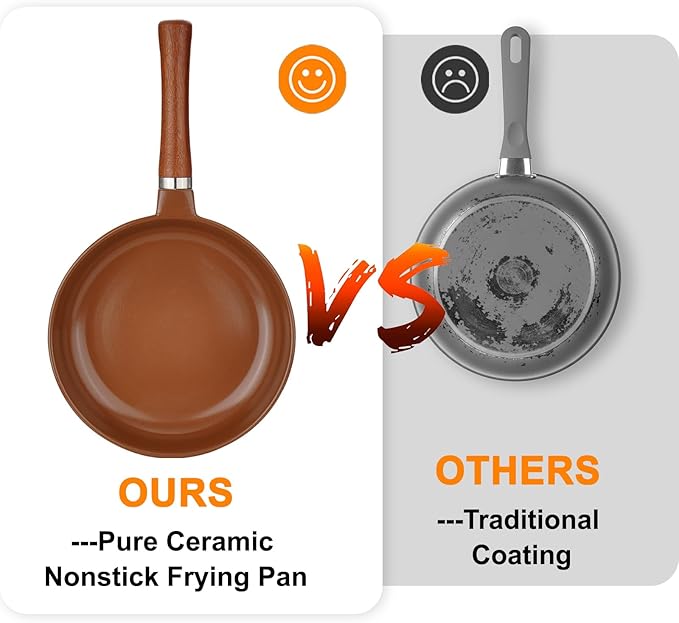 Pure Ceramic Frying Pan, Nonstick 10 Inch Ceramic Skillet (Crafted From Natural Clay Minerals Through Firing), PFAS-Free, Non Toxic/No Coatings Cooking Pan, Induction Pan (Brown)