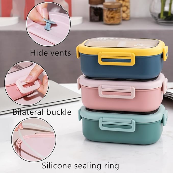 Lille Home 28oz Stainless Steel Leakproof 2-Compartment Bento Lunch Box/Portion Control Food Container with Lunch Bag and Cutlery Set, BPA Free