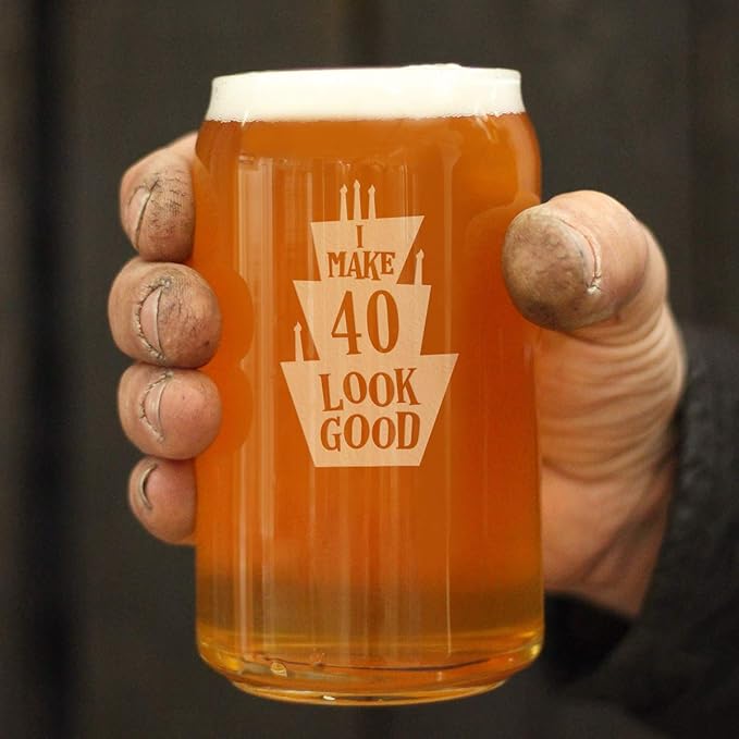 Make 40 Look Good - Funny 16 oz Beer Can Pint Glass - 40th Birthday Gifts for Men or Women Turning 40 - Bday Party Decor