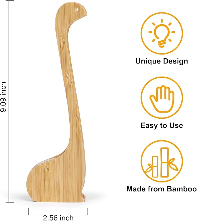 Bamboo Nessie Toast Tongs – 10” Toaster Tongs for Bread & Bagels, Heat-Resistant Bamboo Kitchen Tongs with Anti-Slip Grip, Cute Loch Ness Monster Design for Cooking & Serving