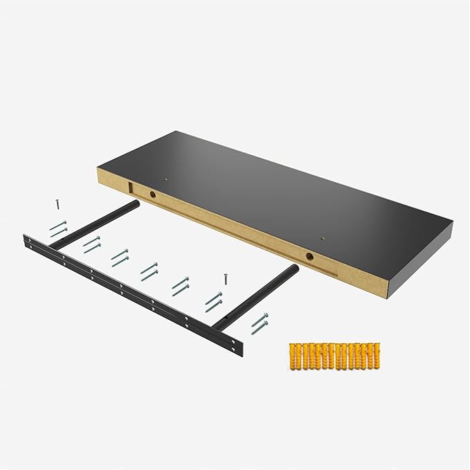 Floating Shelf, Set of 3 Wall Shelf, 36 in W x 12.75 in D x 2 in H Wooden Floating Wall Shelf with Invisible Brackets for Living Room/Bedroom/Bathroom/Kitchen Storage and Decor, Black