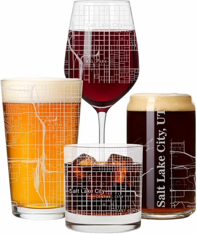 Blue Ridge Mountain Gifts - Salt Lake City Souvenir - Utah Glassware Gift, Etched City Map, Laser Engraved and Dishwasher Safe