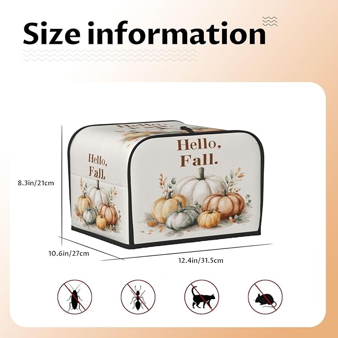 Toaster Cover 4 Slice Watercolor Pumpkin Fall Thanksgiving Kitchen Small Appliance Covers with Pockets Dust and Fingerprint Protection