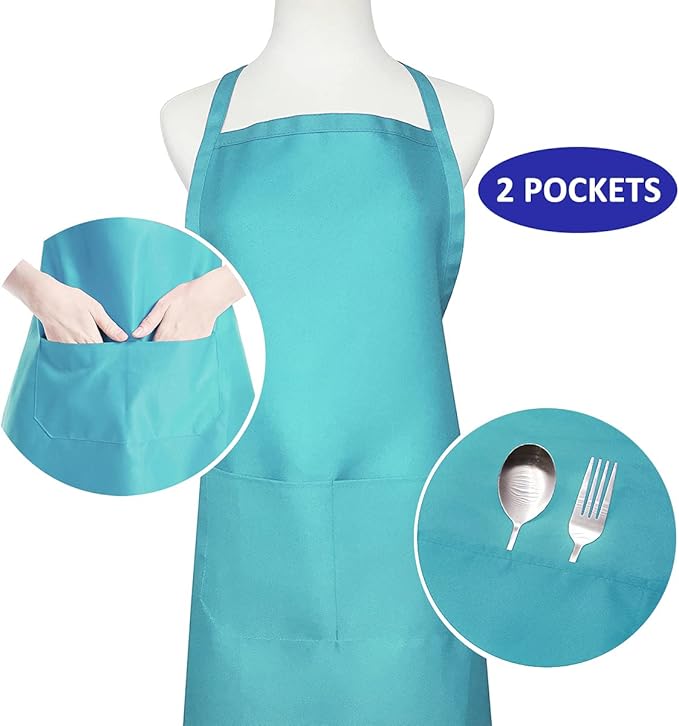 10 Pack Blue Bib Aprons Bulk for Women Girl with Pockets, Baking Party Painting BBQ Cooking Kitchen Apron (10, Blue)