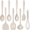 TeamFar 8 PCS Silicone Cooking Utensils - 446°F Heat Resistant Kitchen Silicon Utensils Set, Turner, Spatula, Spoon, Whisk, Kitchen Cooking Gadgets Tools for Nonstick Cookware, Dishwasher Safe-Khaki