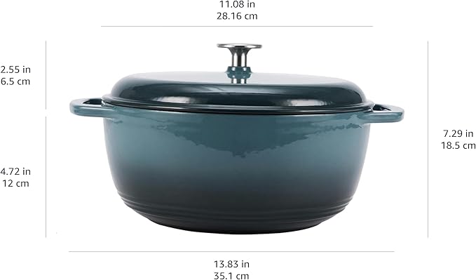 Amazon Basics Cast Iron Dutch Oven Pot with Lid, Enameled, Round, Dual Handles, Heavy-Duty, Medium, 6-Quart, Gray