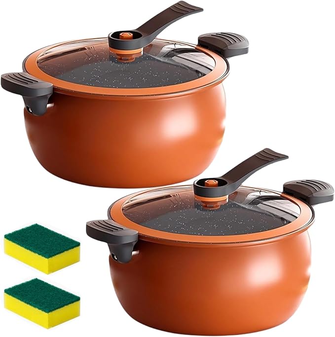 Multifunctional Large Capacity Non-Stick Pressure Cooker, 8 Qt Micro Pressure Cooker With Visible Transparent Glass Cover,Anti-Scalding Handle, Fast Cooking Pot For All Stovetops (2PCS)