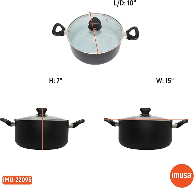 IMUSA 4.8 Qt Gray Speckled Ceramic Caldero Dutch Oven Stock Pot with Glass Lid – Nonstick Rice, Soup, Stew Pot for Hispanic Cooking, Pasta, Vegetables & Family Meals