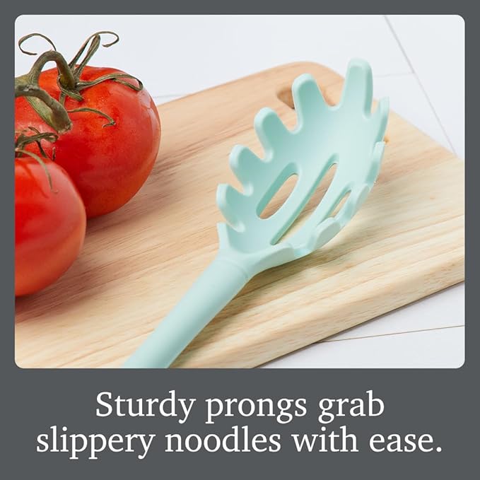 Tovolo Pasta Claw Spaghetti Spoon Aqua Seafoam Green Silicone Scoop with Teeth, BPA Free Silicone Fork for Serving Spaghetti Linguine and Noodles, Heat Safe Serving Utensil