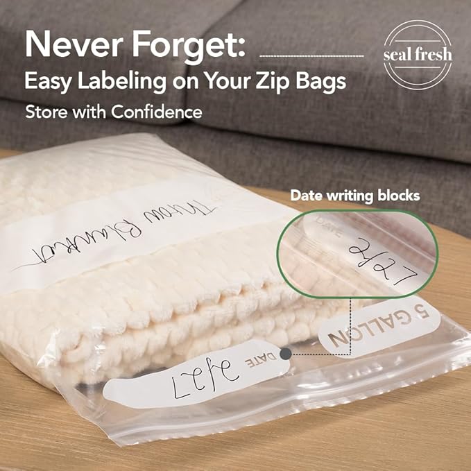 5 Gallon Large Plastic Storage Bags – 18" x 24" (15 Count) – Reusuable XXL Extra Large Heavy Duty Clear Jumbo Freezer Zip Bags with Sealable Zipper Top For Clothes, Travel, Moving
