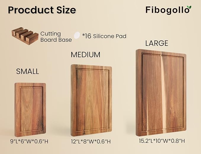 Acacia Wood Cutting Boards for Kitchen(Set of 3),Wooden Chopping Boards Set with Juice Groove,Serving Board with Holder,Butcher Block for Meat,Vegetables,Fruit