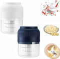 Electric Garlic Chopper,Mini Portable Veggie Choppers, 250ml Portable Electric Mini Food Chopper with 4 Sharp Blade, Cordless Food Processor for Ginger (White+Blue)