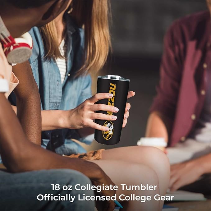 Campus Colors NCAA Stainless Steel Tumbler perfect for Gameday - 18 oz - Double Walled - Keeps Drinks Perfectly Insulated (Missouri Tigers - Black)