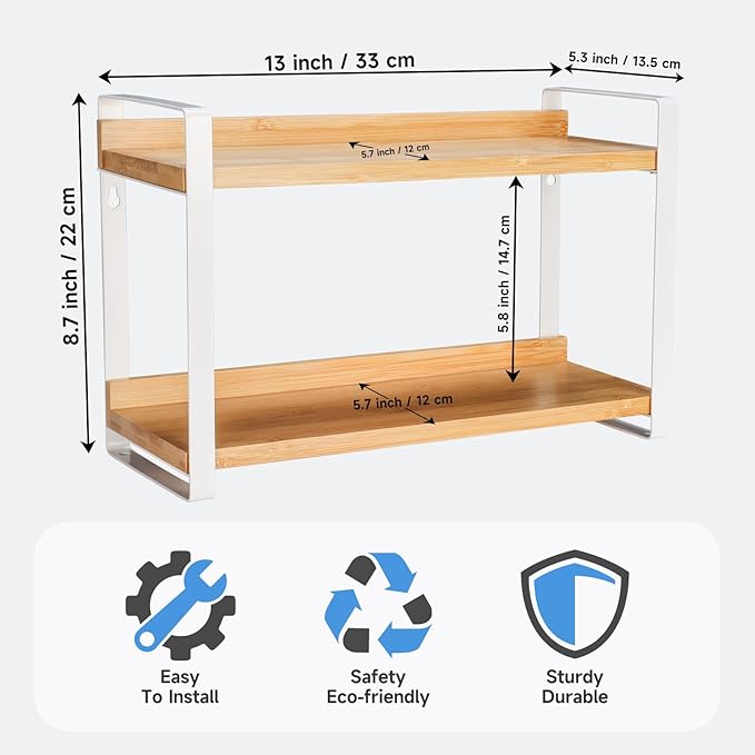 Countertop Spice Rack, Coffee Bar Accessories, Spice Racks,Counter Shelf, 2 Tier Coffee Organizer Station for Mugs, seasonings, Cream, Syrup (White)