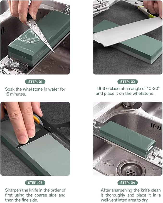 YKLP Knife Sharpening Stone,Whetstone Set Kitchen Knife Sharpener Stone 2 Side 400/1000 Grit,Wet Stones for Sharpening Chisel Blades, Knives, Scissor Blades