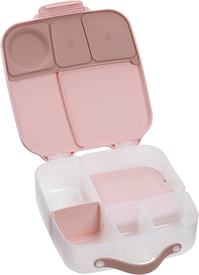 b.box Kids Lunch Box – 4 compartments (2 Leak-proof) Bento Box with Cold Pack & Removable Divider Reusable Snack Containers with Lids, Snack Box for Toddlers & Older Kids 8 1/2 cups (Blush Crush)