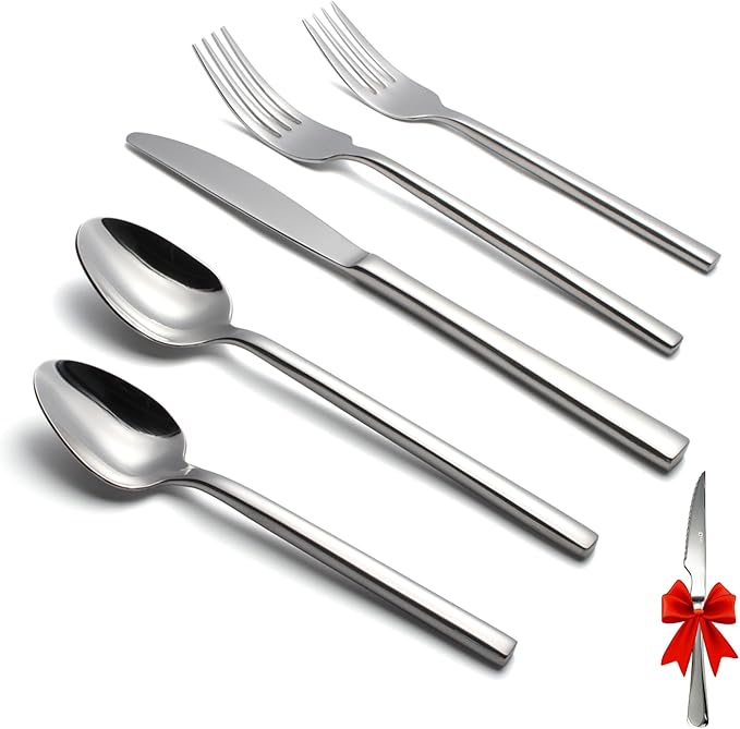 Silverware Set for 4,20 Pieces Forged Stainless Steel Flatware Set Cutlery Set,Heavy Duty and Modern Desgin,Fancy Tableware Cutlery Set for Home,Restaurant,Mirror Polished,Dishwasher Safe