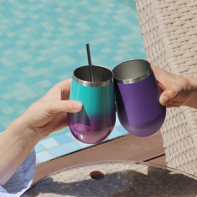 MEWAY 12oz Stainless Steel Wine Tumbler with Lid - Double Wall Vacuum Insulated Swig cups for Hot and Cold Drinks, Ideal for Coffee, Wine, Beer, gifts for Women under 10 dollars(Mix,Set of 12)