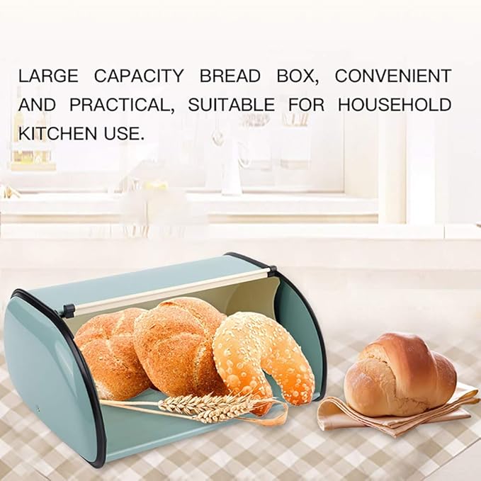 aqxreight Bread Box for Kitchen Storage Large Metal Container Holds Multiple Loaves Compatible with Most Bread Sizes in Blue