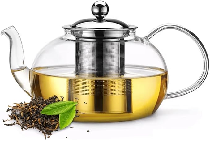 20oz (600ml) Small Clear Glass Tea Pot Set with Infuser – High Borosilicate Stovetop Teapot for Loose Leaf Tea, Herbal Infusions, and Blooming Teas – Durable, Heat-Resistant Tea Maker with Handle