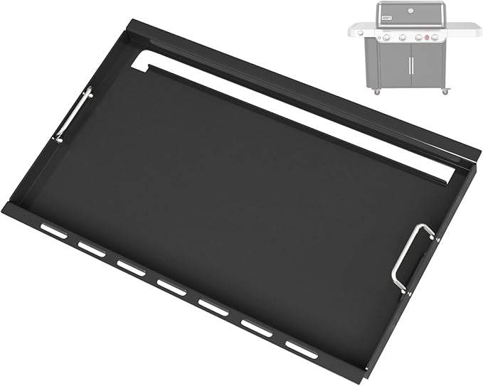 Full Size Griddle Insert for Weber Genesis II 400 Series Gas Grills, 6789 Flat Top Grill Griddle with Handles for Weber GS4 Genesis II E410 Genesis II LX 440 Series Gas Grill, Carbon steel, Black