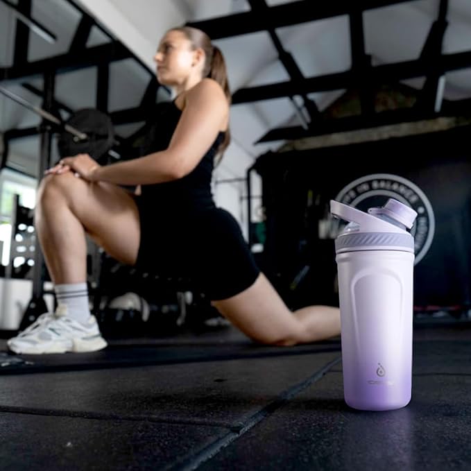 Ideus Protein Shaker Bottle 24oz(710ml) Insulated Stainless Steel Shaker Bottle with Silent Tritan Ball Portable Pre Workout Shaker Cups for Protein Shakes, Smoothies, Cocktails, White