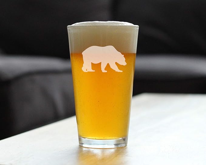 Bear Pint Glass for Beer - Cabin Themed Gifts or Rustic Decor for Men and Women - Fun Drinking or Party Glasses - 16 oz