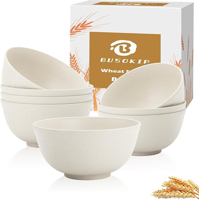 Wheat Straw Bowl 26 OZ, Unbreakable Ramen Bowls Set of 8, Alternatives to Plastic Bowl Rusable, Microwave and Dishwasher Safe Dinner Bowls for Cereal, Salad, Kitchen, Camping, Party- White