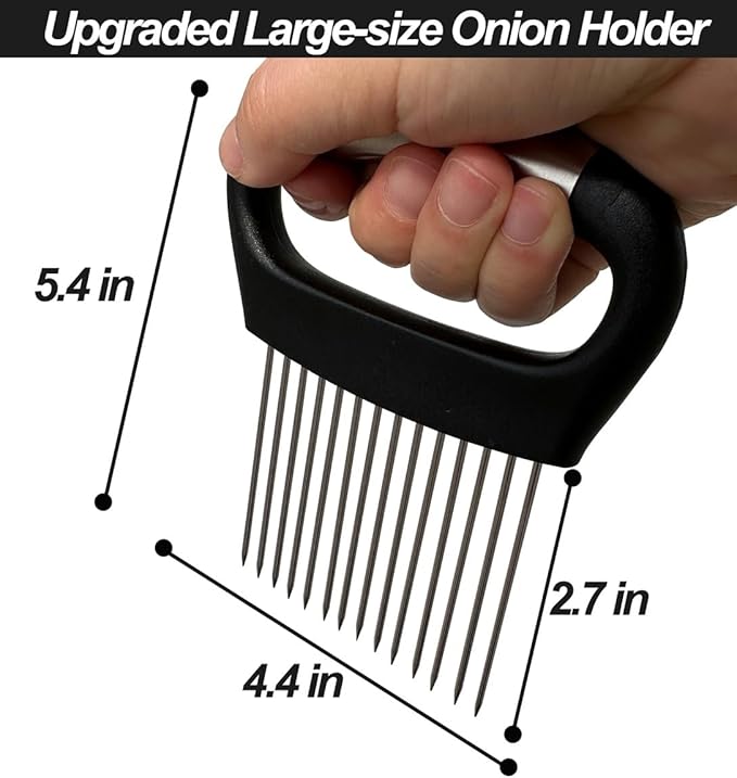 Large Onion Holder for Slicing,Stainless Steel Food Slice Holder,Kitchen Chopper Assistant Tool for Vegetable Slicers,Fruit Cutters,Meat Tenderizers,Home Kitchen Tool with Protective Cover (Black)