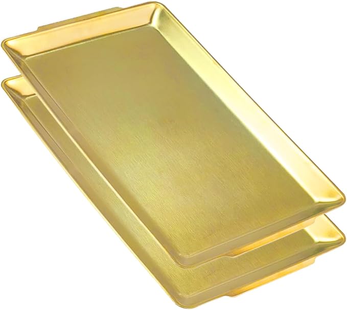 16.3" x 11" Large Serving Platters Set of 2, Stainless Steel Heavy-Duty Large Serving Trays, Gold Rectangular Plates for Food, Fruit, Party, Wedding, Christmas, Chip and Scratch Resistant
