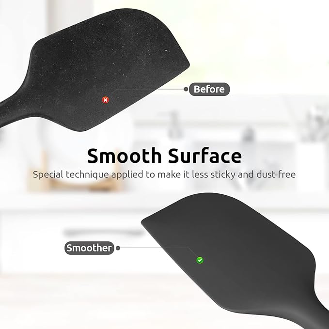 U-Taste Flat Spatula & Spoon Spatula: 11.38in 600ºF Heat Resistant Silicone Bowl Scraper, Flexible Rubber Kitchen Cooking Mixing Utensil with Upgraded Non-Stick Surface (Set of 2, Black)