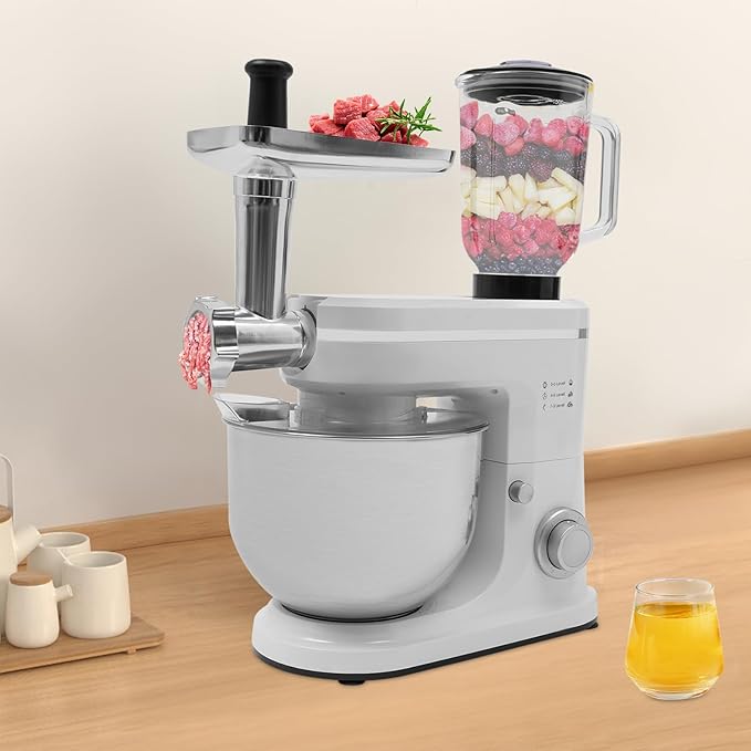 Food Processor, 700W Electric Chopper with Meat Grinder & Veggie Chopper, 6+1 Speed, 6.34QT Bowl (White)