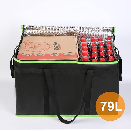 Bodaon 4-Pack Cooler Insulated Food Delivery Bag for Doordash/Uber Eats, XXX-Large Thermal Bags for Catering/Hot Pizza, Travel/Camping/Picnic Basket，Grocery Reusable Warmer Frozen, Black-Green Edge