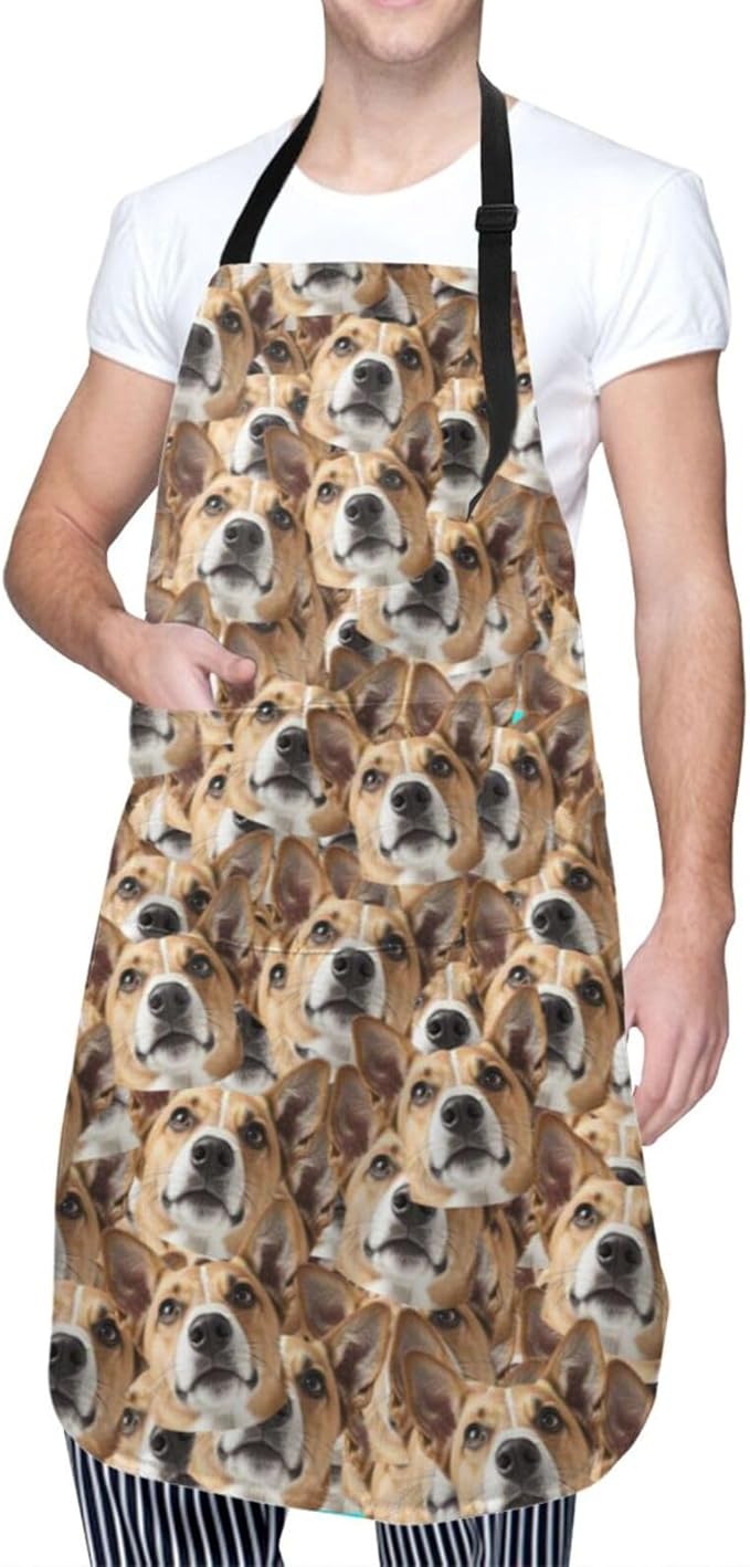 Custom Dog Face Apron for Men Women, Personalized Photo Bib Apron with Pockets, Customized Chef Aprons