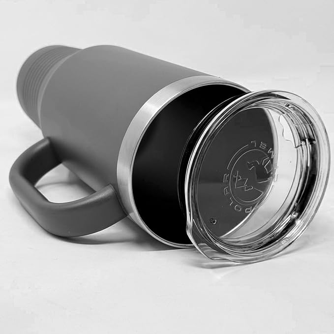 40oz Vacuum Insulated Travel Mug with Handle, Tiki Statue, Personalized Engraving Included (Gray)