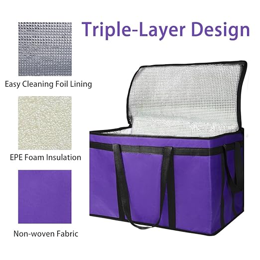 Bodaon 4-Pack Cooler Insulated Food Delivery Bag for Doordash/Uber Eats, XXX-Large Thermal Bags for Catering/Hot Pizza, Travel/Camping/Picnic Basket，Grocery Reusable Warmer Frozen, Purple-Black Edge