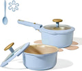 CAROTE 2.0Qt & 3.0Qt Titanium Nonstick Reinforced Sauce Pan Sets with Lid, Non-Stick Saucepans Cookware Set with Pour Spout with Detachable Handle, PFOS, PFOA Free, Induction Comptable, Blue