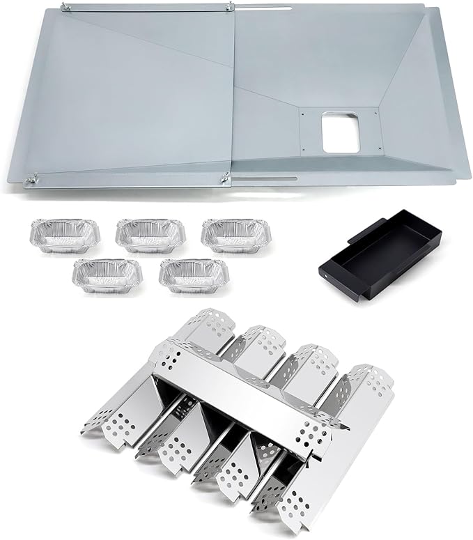 Criditpid Grill Replacement Parts for Nexgrill 5 Burner 720-0888 720-0830H 720-0896, Adjustable 23.6"-31.6" Universal Drip Pan & Grill Heat Tents Kit for Nexgrill 720-0882A Grill.