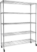 Metal Wire Shelving Unit Storage Shelves, Heavy Duty Metal Storage Shelf with Wheels, Adjustable Commercial Wire Rack for Garage or Kitchen (Silver, 5-Tier, 60"x18"x72")