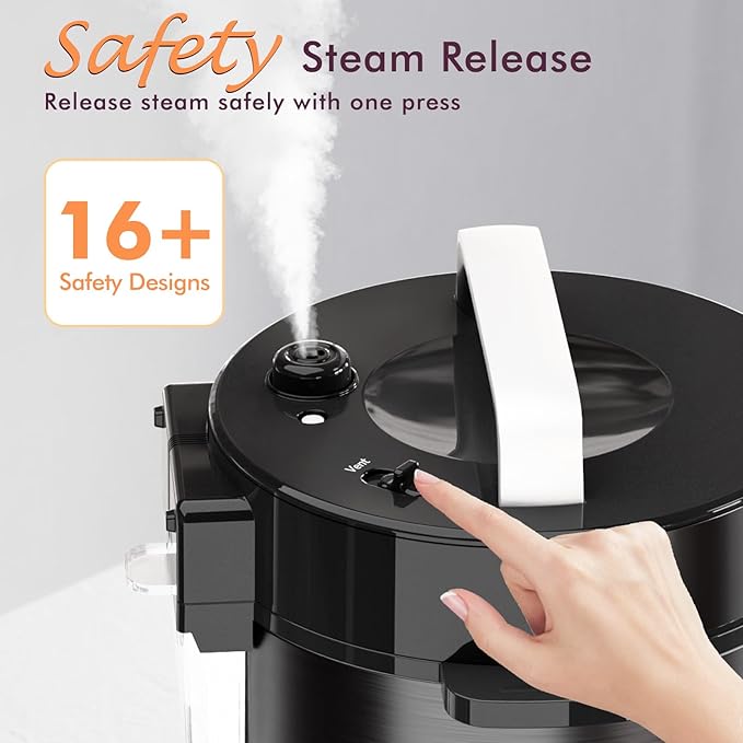 9-in-1 Electric Pressure Cooker 6 Quart Black, Stainless Steel Pot, 12 Preset Functions with Touchscreen, Safe Steam Release, Stew, Slow Cook, Rice, Sauté, Warmer